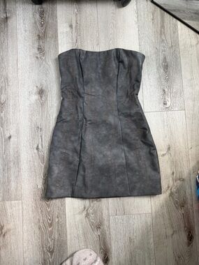 Faux Leather Strapless Corset Top - Dark Charcoal 12th Tribe Size Medium